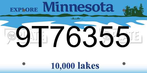 9T76355 Minnesota License Plate
