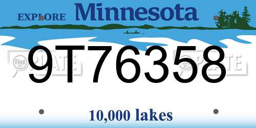 9T76358 Minnesota License Plate