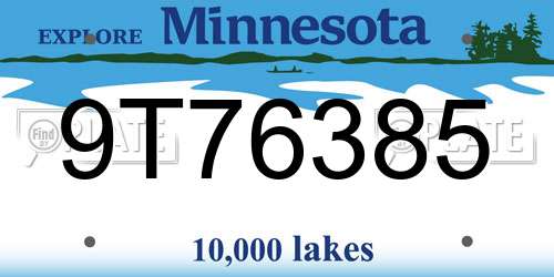 9T76385 Minnesota License Plate