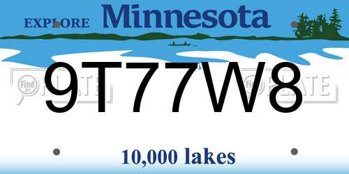 9T77W8 Minnesota License Plate