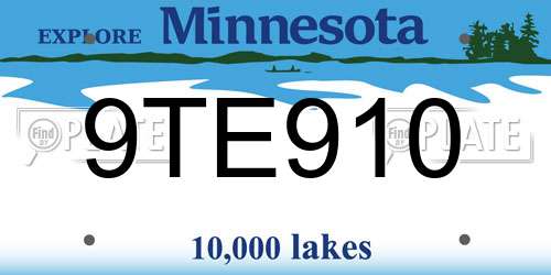 9TE910 Minnesota License Plate