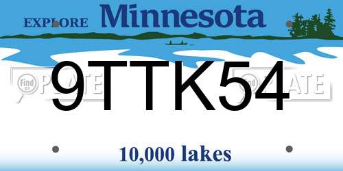 9TTK54 Minnesota License Plate