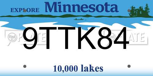 9TTK84 Minnesota License Plate