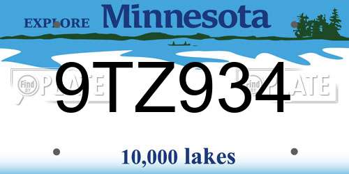 9TZ934 Minnesota License Plate