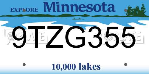 9TZG355 Minnesota License Plate