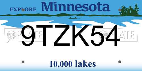 9TZK54 Minnesota License Plate