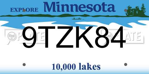 9TZK84 Minnesota License Plate