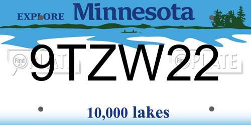 9TZW22 Minnesota License Plate