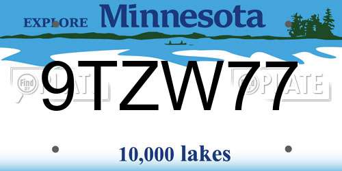 9TZW77 Minnesota License Plate