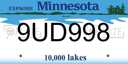 9UD998 Minnesota License Plate