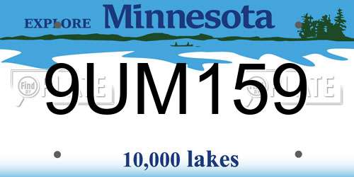 9UM159 Minnesota License Plate