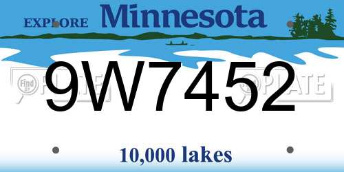 9W7452 Minnesota License Plate