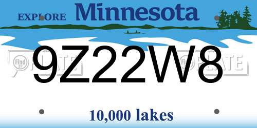 9Z22W8 Minnesota License Plate