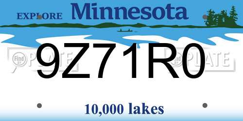 9Z71R0 Minnesota License Plate