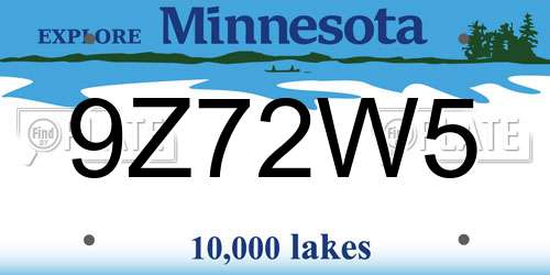 9Z72W5 Minnesota License Plate