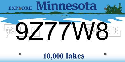 9Z77W8 Minnesota License Plate