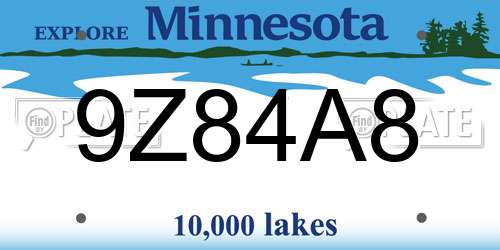9Z84A8 Minnesota License Plate