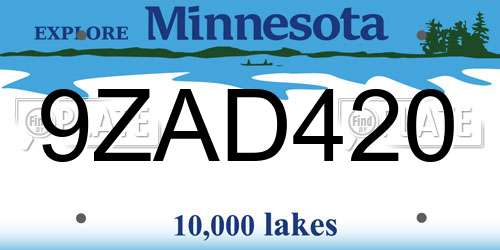 9ZAD420 Minnesota License Plate
