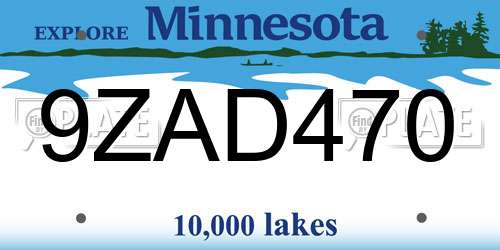 9ZAD470 Minnesota License Plate