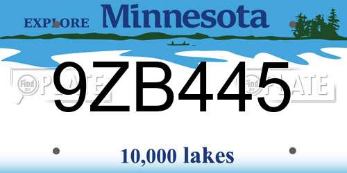 9ZB445 Minnesota License Plate