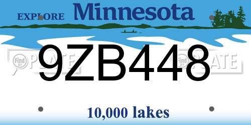 9ZB448 Minnesota License Plate