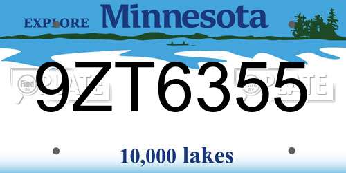 9ZT6355 Minnesota License Plate