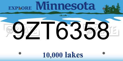 9ZT6358 Minnesota License Plate