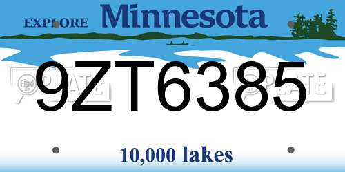 9ZT6385 Minnesota License Plate