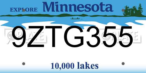 9ZTG355 Minnesota License Plate
