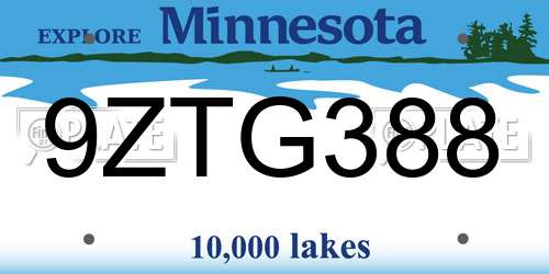 9ZTG388 Minnesota License Plate