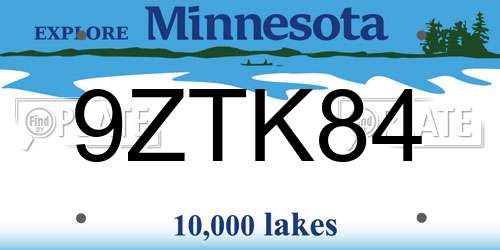 9ZTK84 Minnesota License Plate