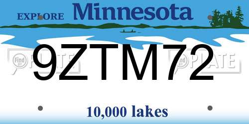 9ZTM72 Minnesota License Plate