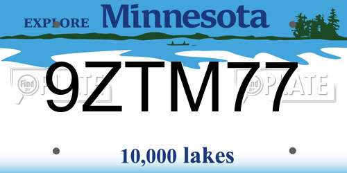 9ZTM77 Minnesota License Plate
