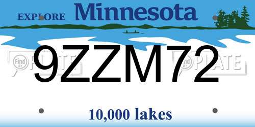 9ZZM72 Minnesota License Plate
