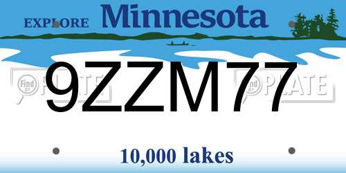 9ZZM77 Minnesota License Plate