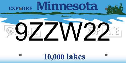 9ZZW22 Minnesota License Plate