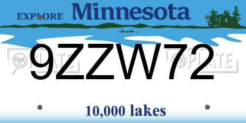 9ZZW72 Minnesota License Plate