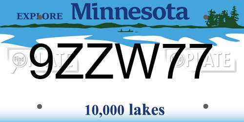 9ZZW77 Minnesota License Plate
