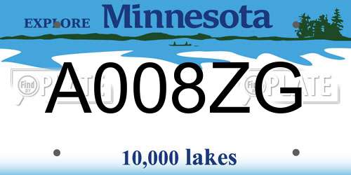 A008ZG Minnesota License Plate