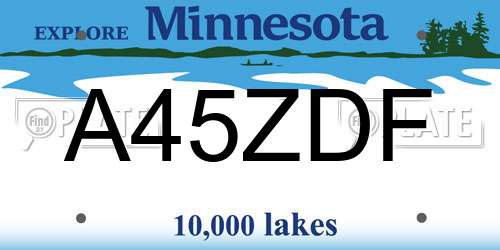 A45ZDF Minnesota License Plate