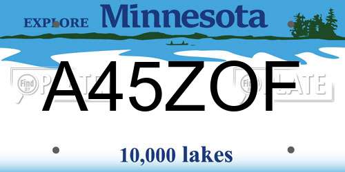 A45ZOF Minnesota License Plate