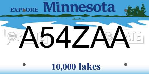 A54ZAA Minnesota License Plate