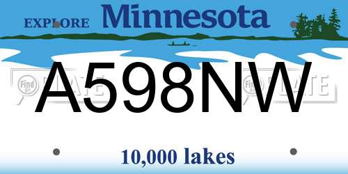 A598NW Minnesota License Plate