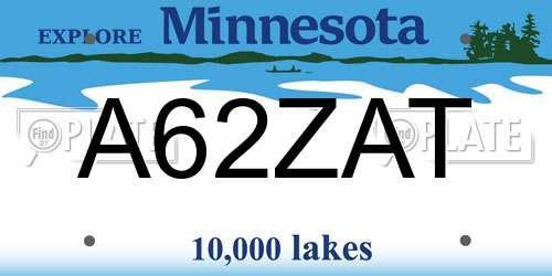 A62ZAT Minnesota License Plate