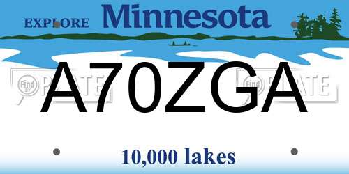 A70ZGA Minnesota License Plate