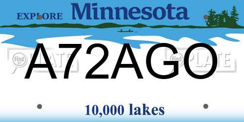 A72AGO Minnesota License Plate