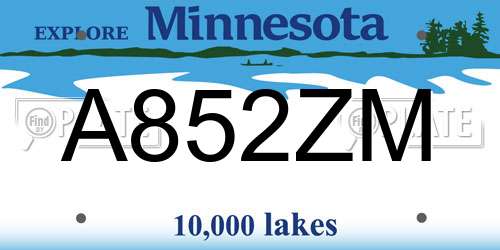 A852ZM Minnesota License Plate