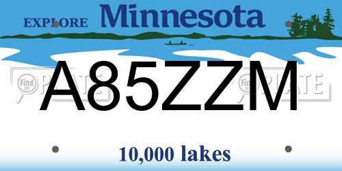 A85ZZM Minnesota License Plate