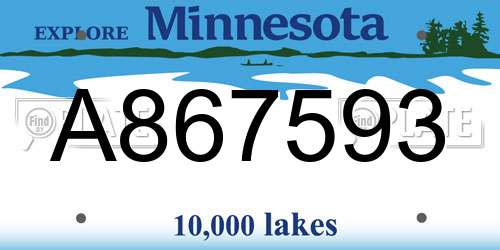 A867593 Minnesota License Plate