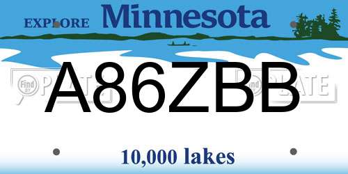 A86ZBB Minnesota License Plate